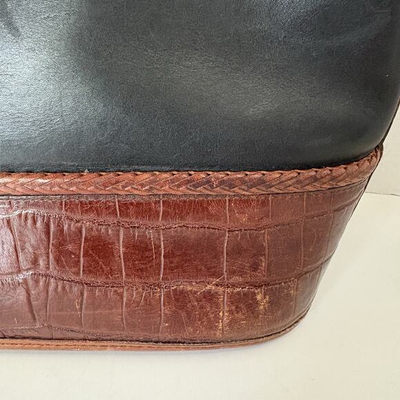 Brighton Black & Brown Croc Embossed Shoulder Bag Bucket Handbag Leather 90’s - Picture 6 of 12